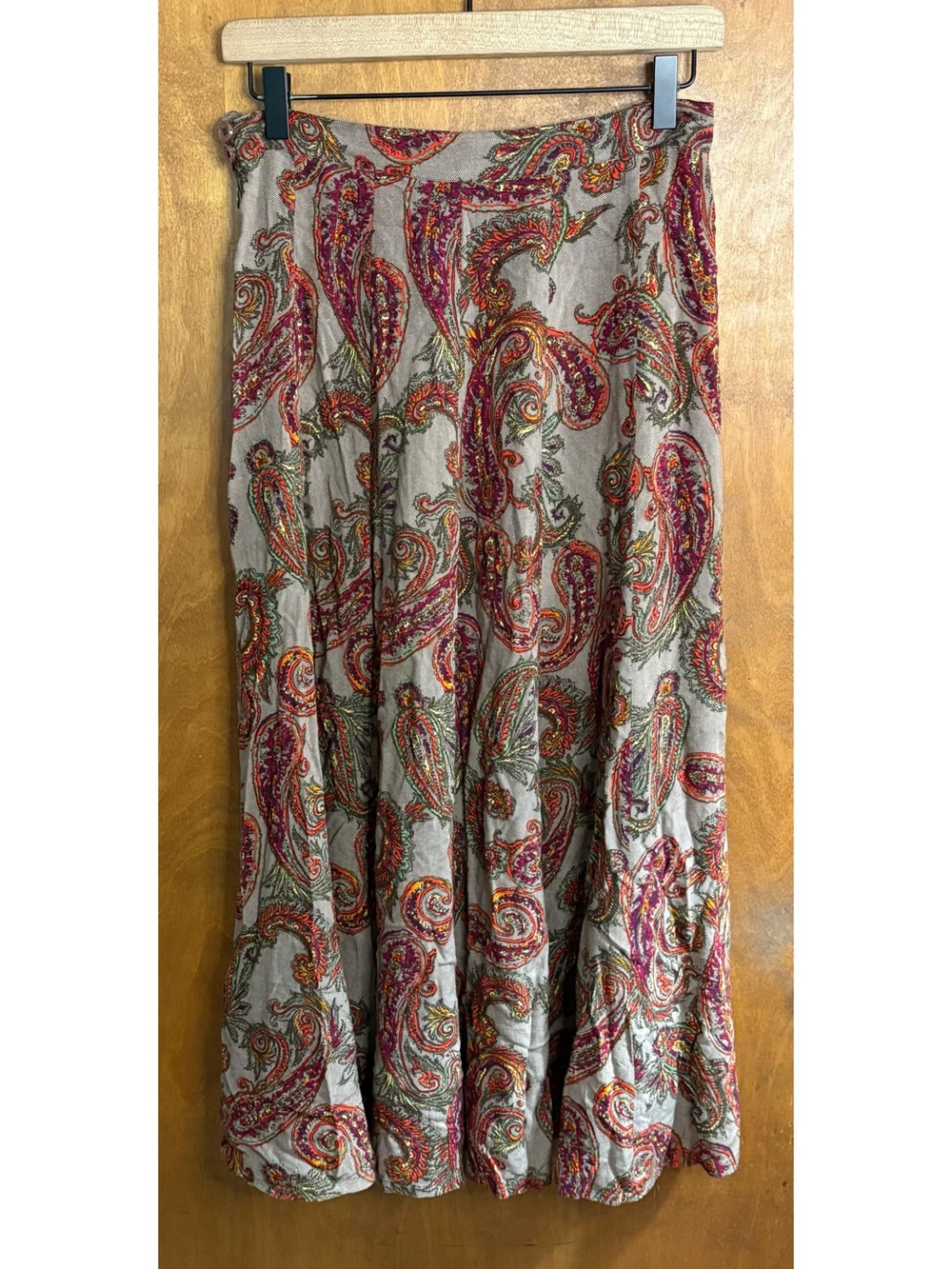 Vintage Y2K High Rise Paisley Floral Maxi Skirt A-Line Boho Hippie Disco Preppy